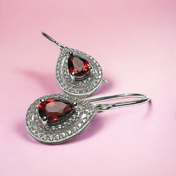 Sparkling Natural Earth Mined Garnet Earrings Sterling Silver 925 , Handmade - Picture 6 of 7